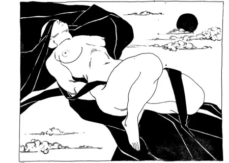 Illustration of two people from behind with rope work visible on their bodies.