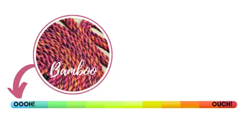 A magnified circular detail of bamboo rope texture on a sensation scale.