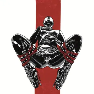 Illustration of a person's torso in a chest harness with red rope.