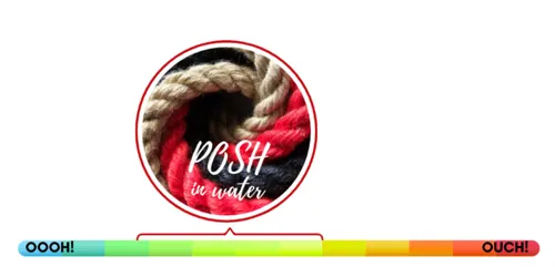 A magnified circular detail of posh rope texture on a sensation scale.